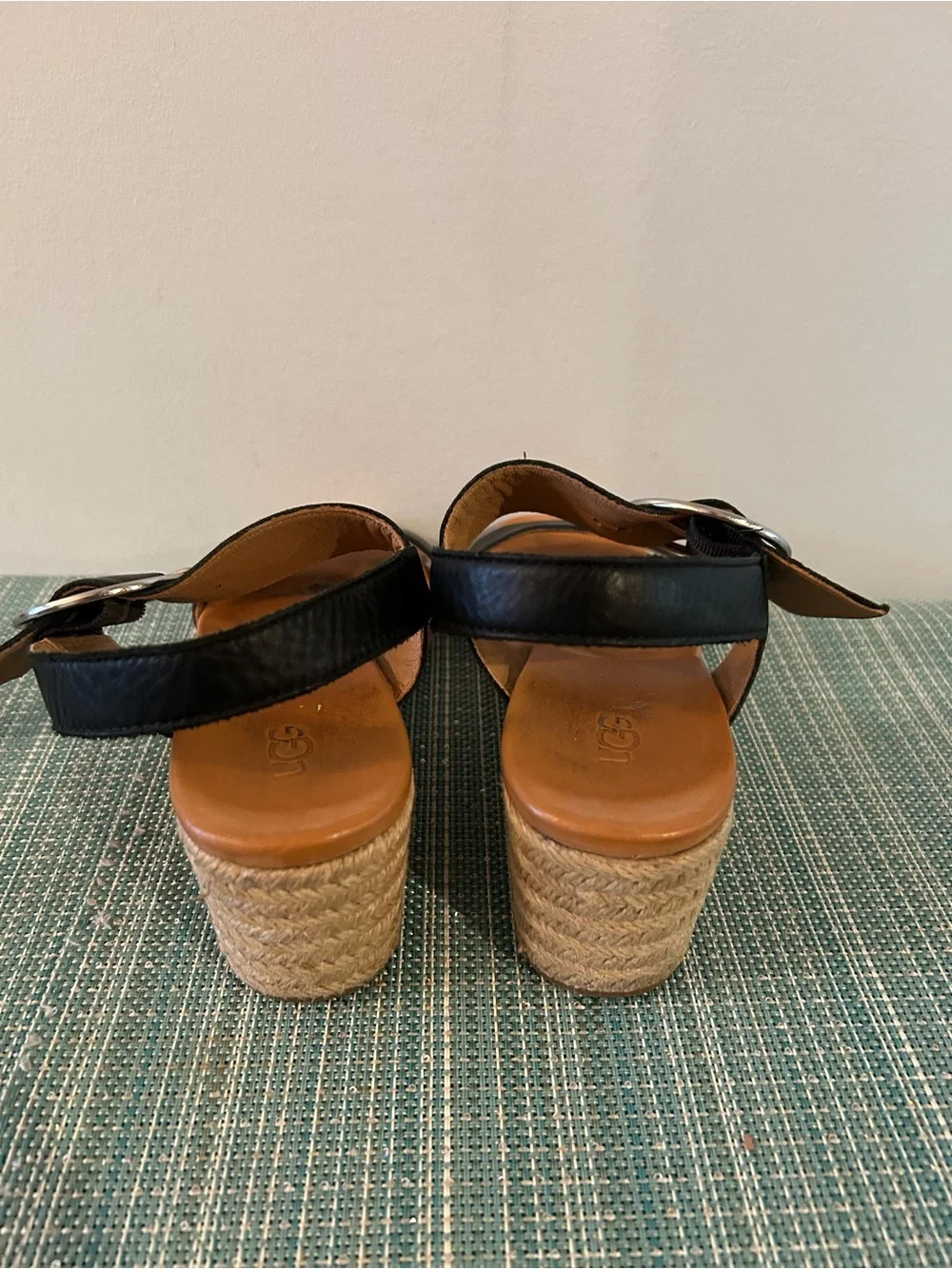 Black Wedge Espadrille Sandals with Silver Buckle
